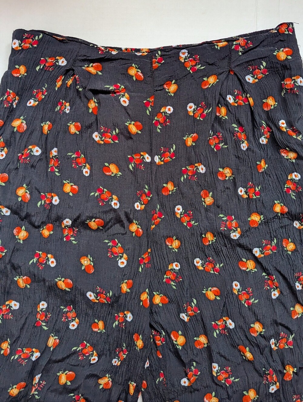Vintage Crinkle Oranges + Flower Print High Waist Shorts - Picture 3 of 11